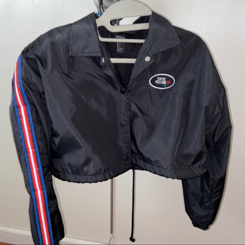 Crop windbreaker drawstring jacket